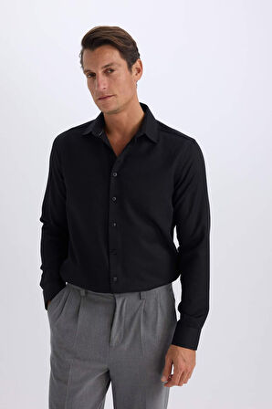 Slim Fit Dar Kesim Polo Yaka Oxford Basic Düz Uzun Kollu Gömlek