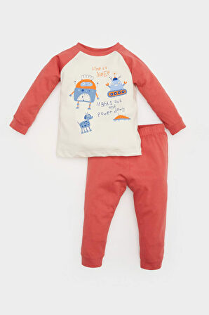 Erkek Bebek Pijama Takımı Araç Baskılı Uzun Kollu Penye Üst Beli Lastikli Uzun Alt 
