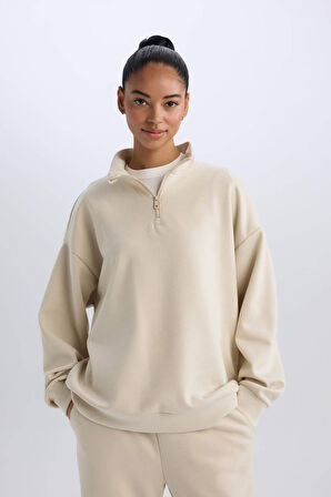 DeFactoFit Standart Fit Yarım Fermuarlı Skuba Dalgıç Kumaş Sporcu Sweatshirt D7120AX25SPBG700