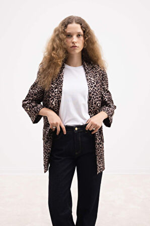 Regular Fit Leopar Desenli Blazer Ceket