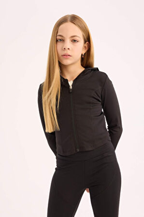 DeFacto Kız Çocuk Kapüşonlu İçi Yumuşak Tüylü Fermuarlı Sweatshirt D9788A825SPBK81