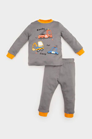 DeFacto Erkek Bebek Pijama Takımı Araç Baskılı Uzun Kollu Üst Beli Lastikli Uzun Alt E0752A525SPGR206