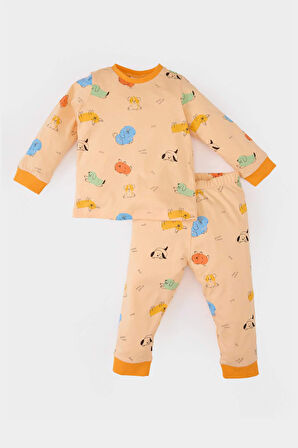 Erkek Bebek Pijama Takımı Desenli Uzun Kollu Penye Üst Beli Lastikli Uzun Alt