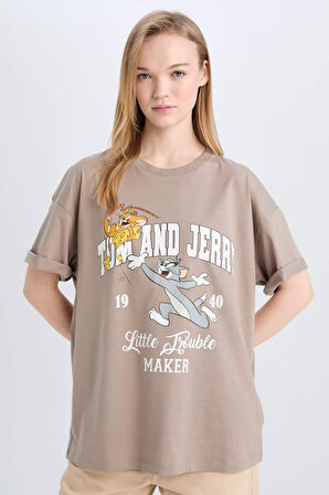 DeFacto Coool Tom & Jerry Oversize Geniş Kalıp Bisiklet Yaka Kısa Kollu Tişört D9113AX25SMBN565