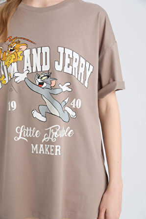 DeFacto Coool Tom & Jerry Oversize Geniş Kalıp Bisiklet Yaka Kısa Kollu Tişört D9113AX25SMBN565