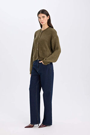 DeFacto Regular Fit Bisiklet Yaka Düğmeli Triko Hırka D9772AX24WNKH438