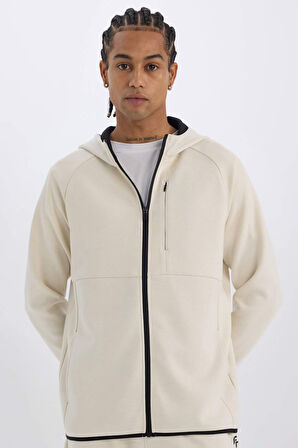 DeFactoFit Slim Fit Dar Kesim Kapüşonlu Skuba Dalgıç Kumaş Fermuarlı Sporcu Sweatshirt A6956AX25SPBG721