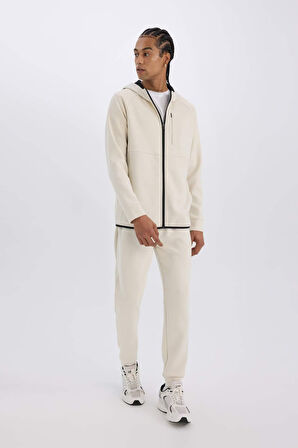 DeFactoFit Slim Fit Dar Kesim Kapüşonlu Skuba Dalgıç Kumaş Fermuarlı Sporcu Sweatshirt A6956AX25SPBG721