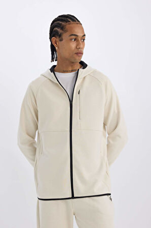 DeFactoFit Slim Fit Dar Kesim Kapüşonlu Skuba Dalgıç Kumaş Fermuarlı Sporcu Sweatshirt A6956AX25SPBG721