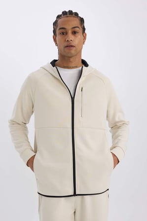 DeFactoFit Slim Fit Dar Kesim Kapüşonlu Skuba Dalgıç Kumaş Fermuarlı Sporcu Sweatshirt A6956AX25SPBG721