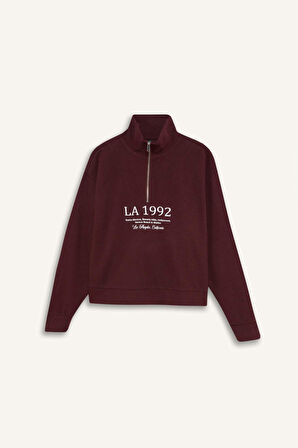 DeFacto Regular Fit Yarım Fermuarlı Baskılı Sweatshirt E1849AX24WNBR34