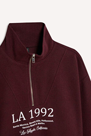 DeFacto Regular Fit Yarım Fermuarlı Baskılı Sweatshirt E1849AX24WNBR34