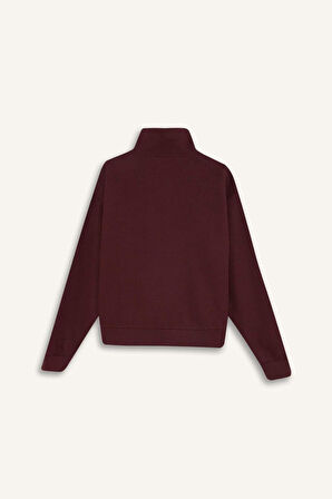 DeFacto Regular Fit Yarım Fermuarlı Baskılı Sweatshirt E1849AX24WNBR34