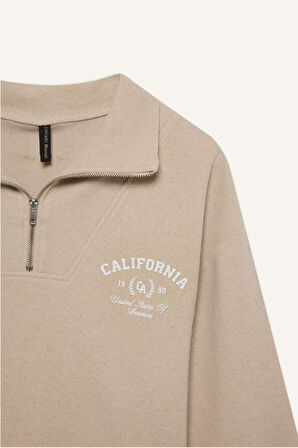 DeFacto Regular Fit Yarım Fermuarlı Baskılı Sweatshirt E1850AX24WNBG287