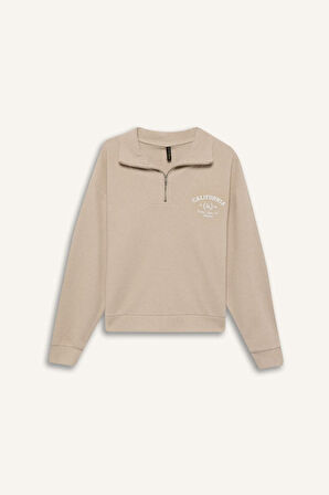 DeFacto Regular Fit Yarım Fermuarlı Baskılı Sweatshirt E1850AX24WNBG287