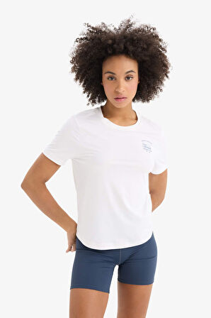 DeFactoFit Oversize Geniş Kalıp Bisiklet Yaka Baskılı Sporcu Kısa Kollu Tişört D9298AX25SPWT80