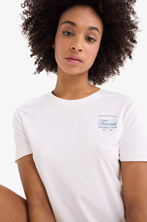 DeFactoFit Oversize Geniş Kalıp Bisiklet Yaka Baskılı Sporcu Kısa Kollu Tişört D9298AX25SPWT80