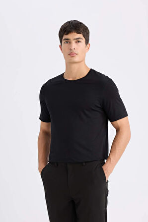 DeFacto Slim Fit Dar Kesim Bisiklet Yaka Modal Karışımlı Pamuklu Basic Düz Siyah Kısa Kollu Tişört M6606AZ24AUBK81