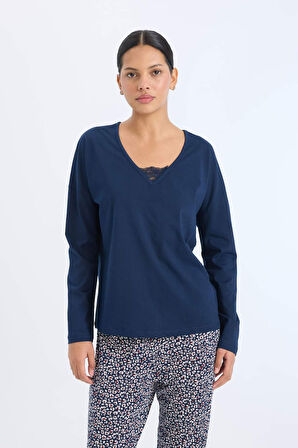 DeFacto Pijama Takımı Uzun Kollu Üst Desenli Uzun Altı-Fall in Love E2357AX24WNNV31