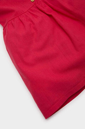 Kız Bebek Basic Düz Kısa Kollu Flamlı Poplin Elbise