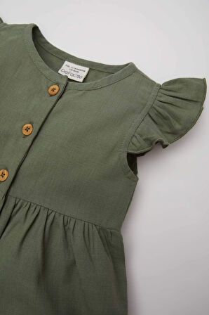 DeFacto Kız Bebek Basic Düz Kısa Kollu Flamlı Poplin Elbise Z7402A225SMGN936