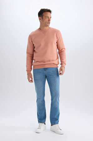 Regular Fit Bisiklet Yaka Basic Düz Kalın Sweatshirt