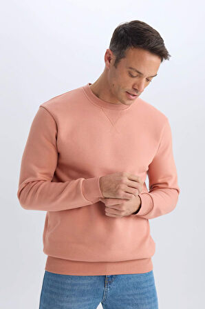 Regular Fit Bisiklet Yaka Basic Düz Kalın Sweatshirt