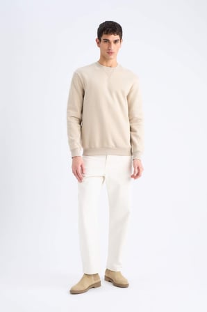 DeFacto Regular Fit Bisiklet Yaka Kalın Basic Düz Sweatshirt T3777AZ25SPBG735
