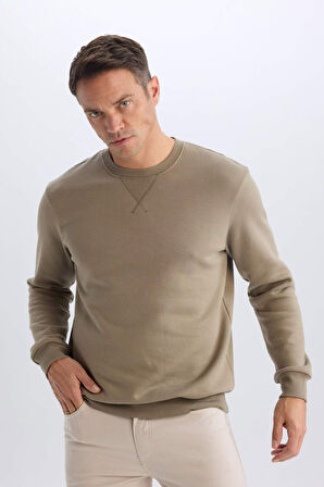 Regular Fit Bisiklet Yaka Basic Düz Kalın Sweatshirt