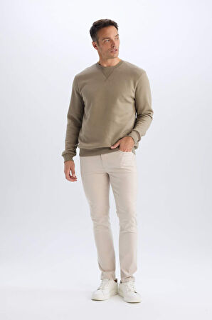 Regular Fit Bisiklet Yaka Basic Düz Kalın Sweatshirt