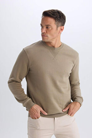 Regular Fit Bisiklet Yaka Basic Düz Kalın Sweatshirt