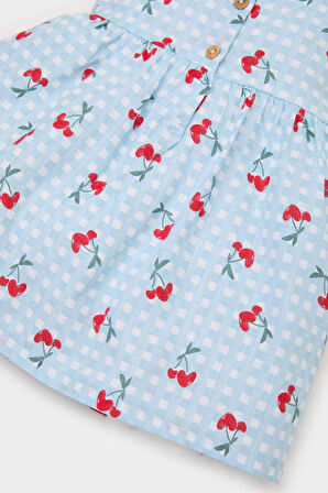 DeFacto Kız Bebek Desenli Kısa Kollu Flamlı Poplin Yazlık Elbise E0645A525SMBE440