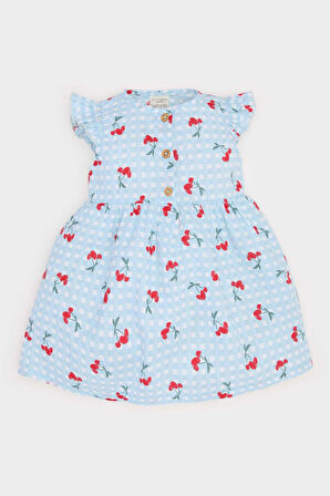 DeFacto Kız Bebek Desenli Kısa Kollu Flamlı Poplin Yazlık Elbise E0645A525SMBE440