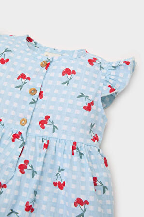 DeFacto Kız Bebek Desenli Kısa Kollu Flamlı Poplin Yazlık Elbise E0645A525SMBE440
