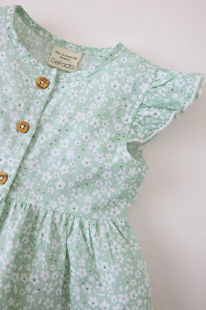 DeFacto Kız Bebek Desenli Kısa Kollu Flamlı Poplin Yazlık Elbise E0645A525SMGN1132