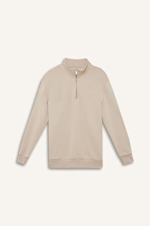 DeFacto Comfort Regular Fit Rahat Kalıp Fermuarlı Dik Yaka Basic Düz Sweatshirt X7405AZ25SPBG735