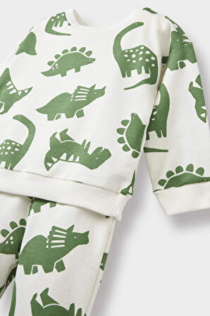 Erkek Bebek 2'li Takım Dinazor Baskılı Sweatshirt Eşofman Altı