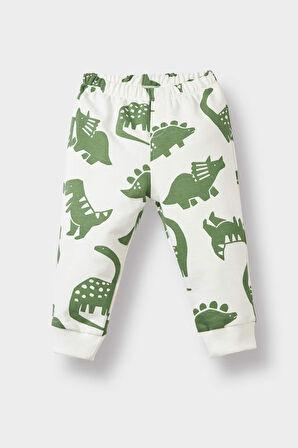 Erkek Bebek 2'li Takım Dinazor Baskılı Sweatshirt Eşofman Altı