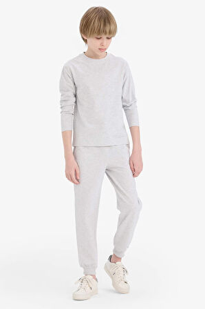 Erkek Çocuk Bisiklet Yaka Basic Düz Uzun Kollu Tişört