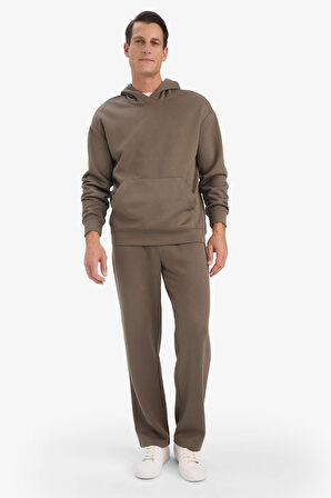 Boxy Fit Kapüşonlu Kanguru Cepli Jakarlı Sweatshirt