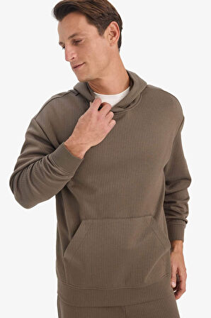 Boxy Fit Kapüşonlu Kanguru Cepli Jakarlı Sweatshirt