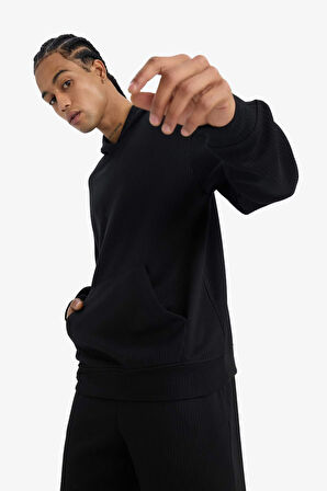 Boxy Fit Kapüşonlu Jakarlı Sweatshirt