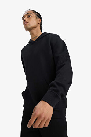 Boxy Fit Kapüşonlu Jakarlı Sweatshirt