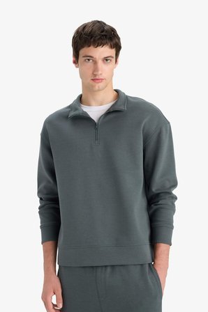 DeFacto Boxy Fit Dik Yaka Yarım Fermuarlı Skuba Dalgıç Kumaş Sweatshirt E9363AX25AUGN498