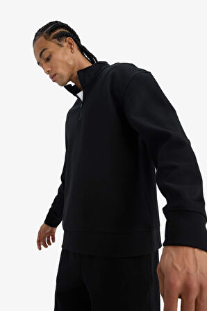 Boxy Fit Dik Yaka Yarım Fermuarlı Skuba Dalgıç Kumaş Sweatshirt 