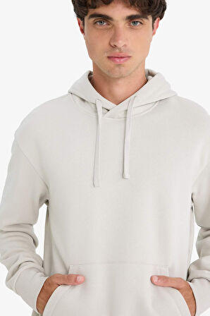 Regular Fit Kapüşonlu Basic Düz Sweatshirt