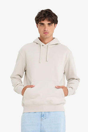 Regular Fit Kapüşonlu Basic Düz Sweatshirt
