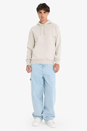 Regular Fit Kapüşonlu Basic Düz Sweatshirt