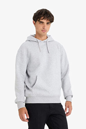 Regular Fit Kapüşonlu İçi Yumuşak Tüylü Kanguru Cepli Basic Düz Sweatshirt