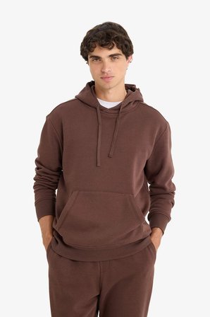 DeFacto Regular Fit Kapüşonlu İçi Yumuşak Tüylü Kanguru Cepli Basic Düz Sweatshirt X8283AZ25AUBN539